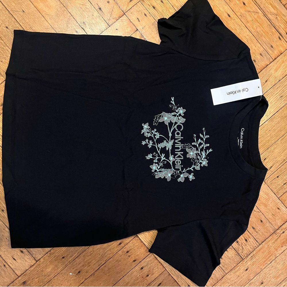 Calvin Klein Black Tee with Floral Design